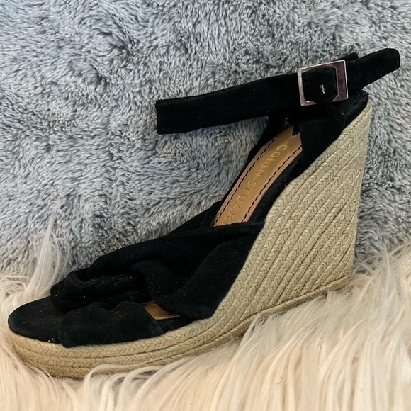 𝅺colin Stuart black suede lace up espadrille wedge size 7 - Picture 1 of 9